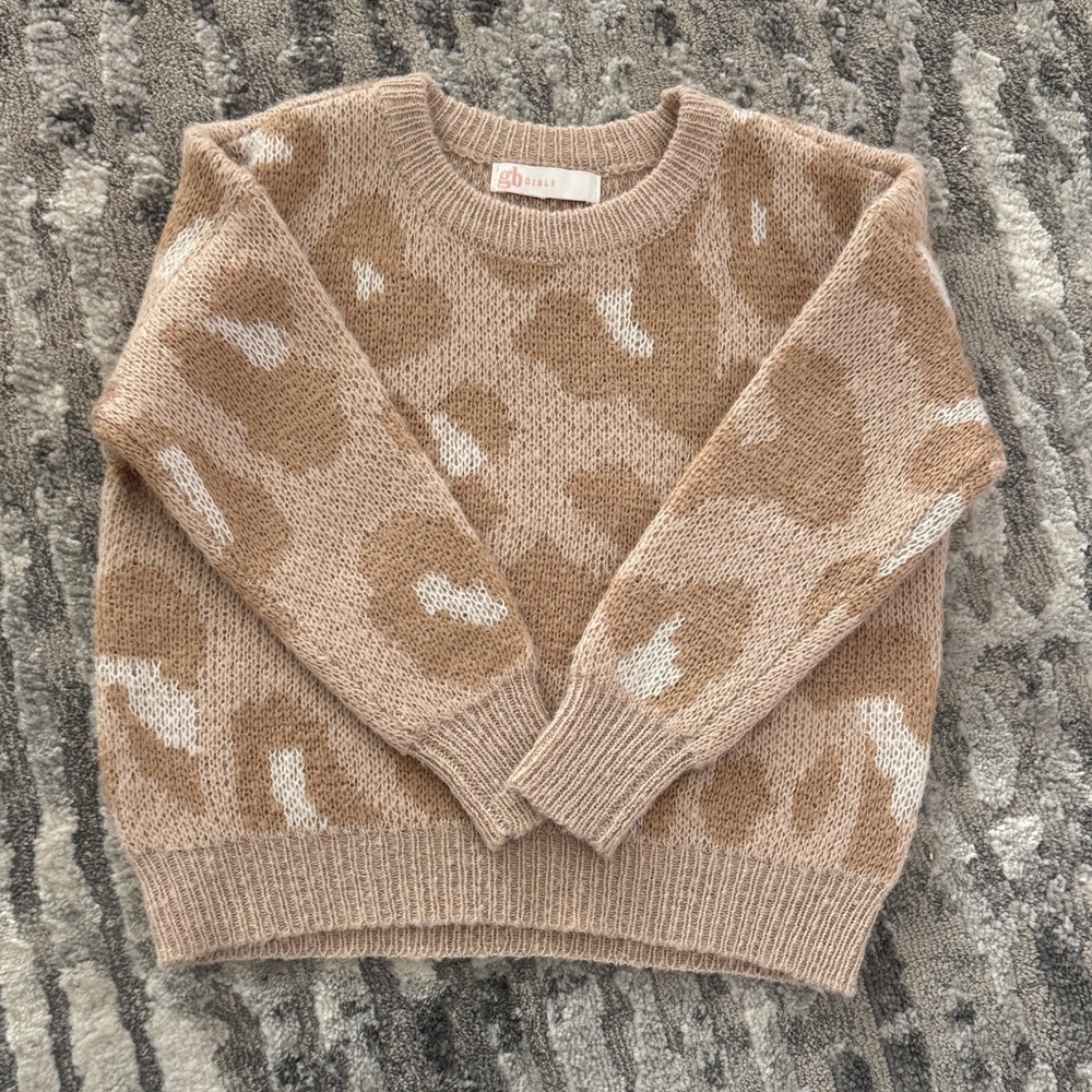 GB Girls Tan and Cream Leopard Sweater